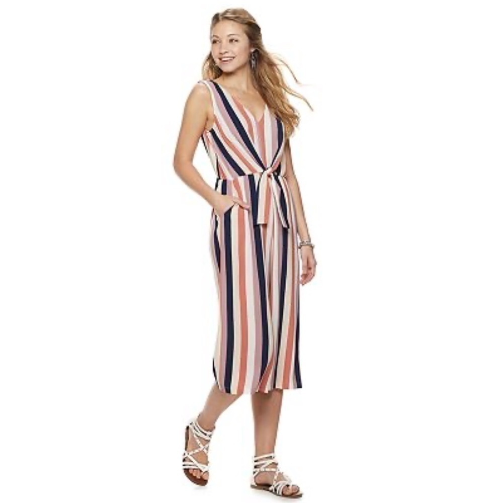 Lily Rose Striped Knot Front Crop Jumpsuit